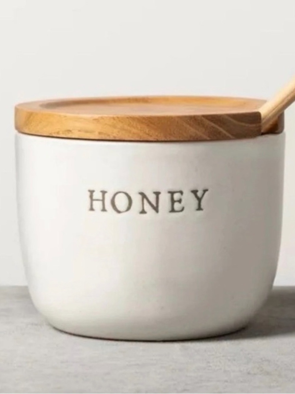 Hearth & Hand White Ceramic Honey Jar with Wooden Lid